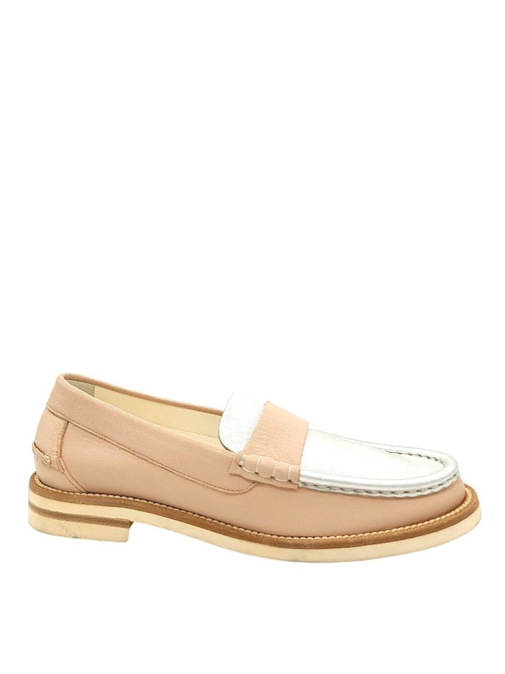 NEW Pedro Garcia Stina Penny Loafer Preppy Beige Silver Metallic Chic Womens 11